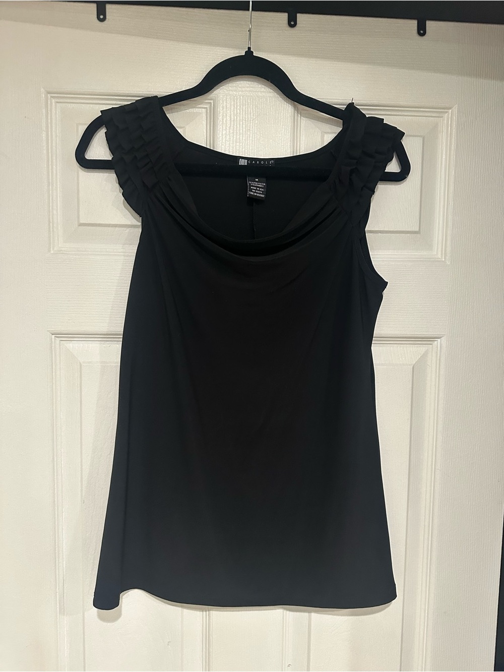 Carole Little Black Sleeveless Tank with Pleated Shoulder Detail